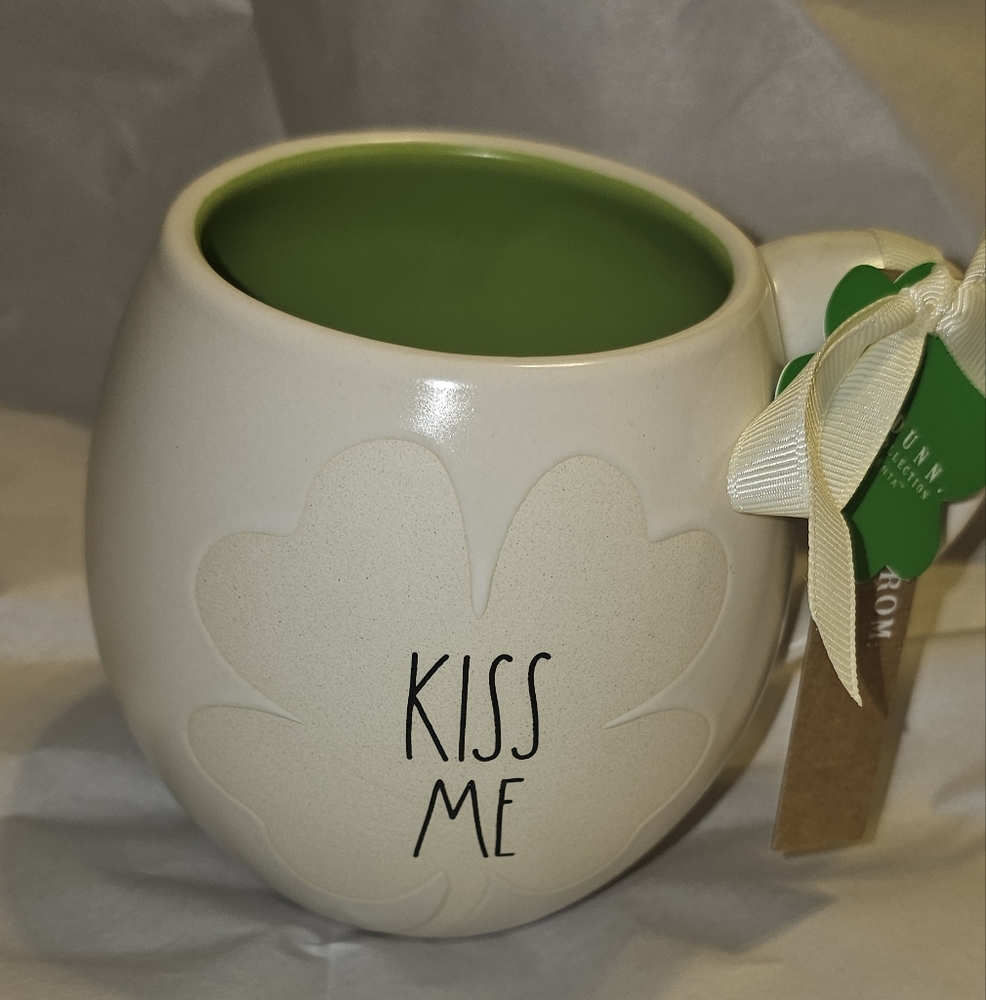 Rae Dunn White Ceramic Mug with Green Interior